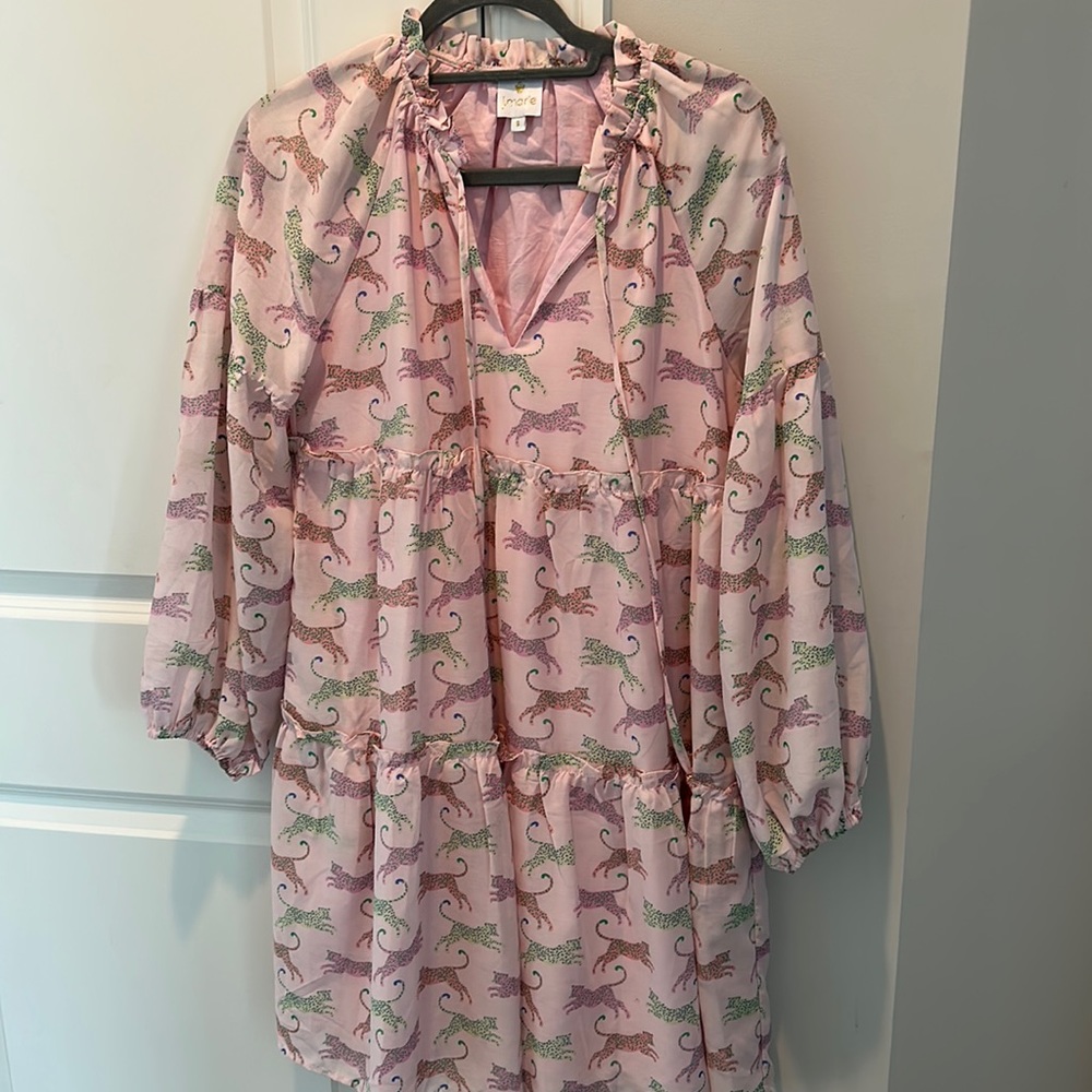 J.Marie dress, pink with leopards hits lower thigh